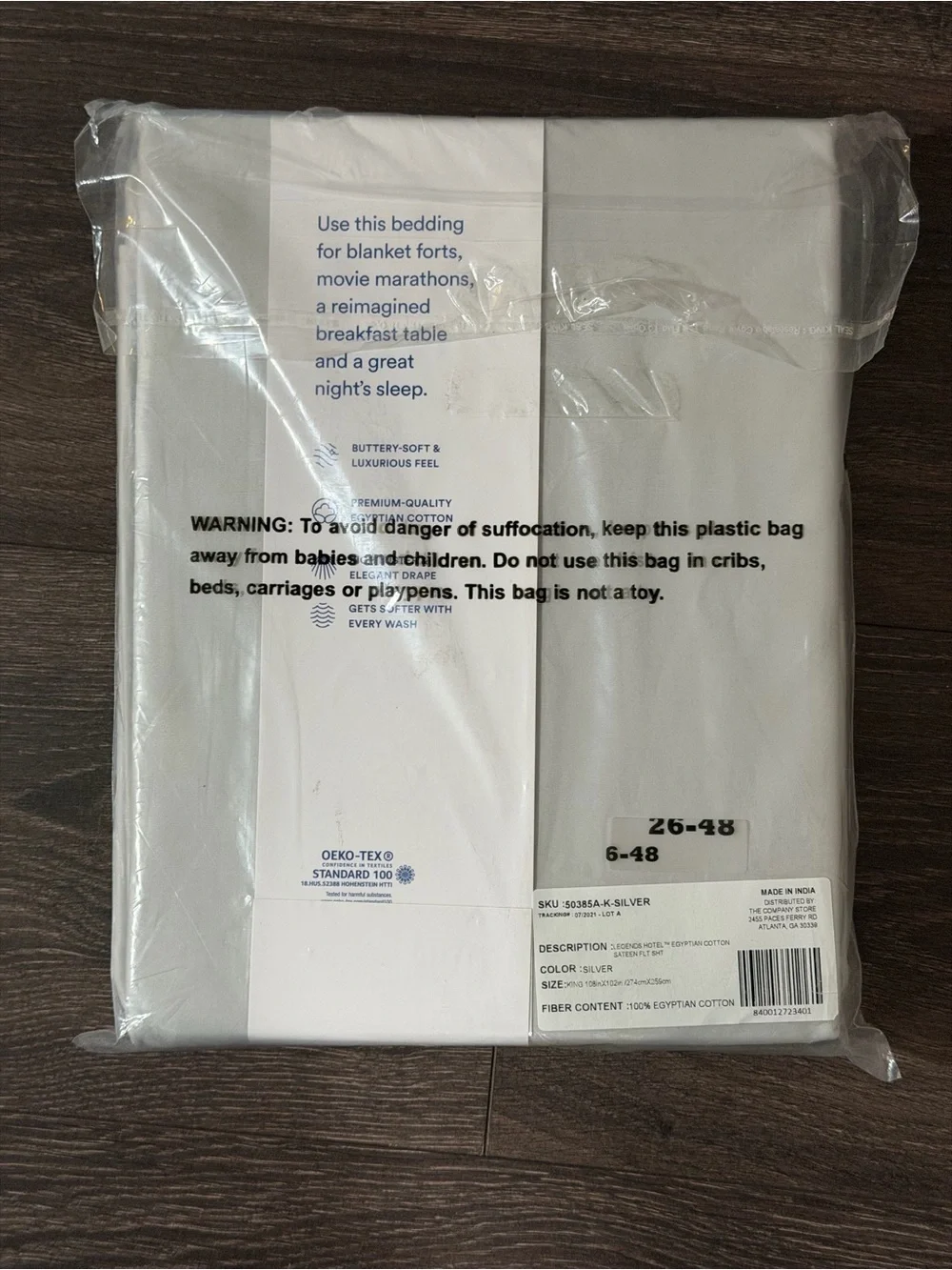 The Company Store Legends Egyptian Cotton Sateen King Flat Sheet in Silver. NWT